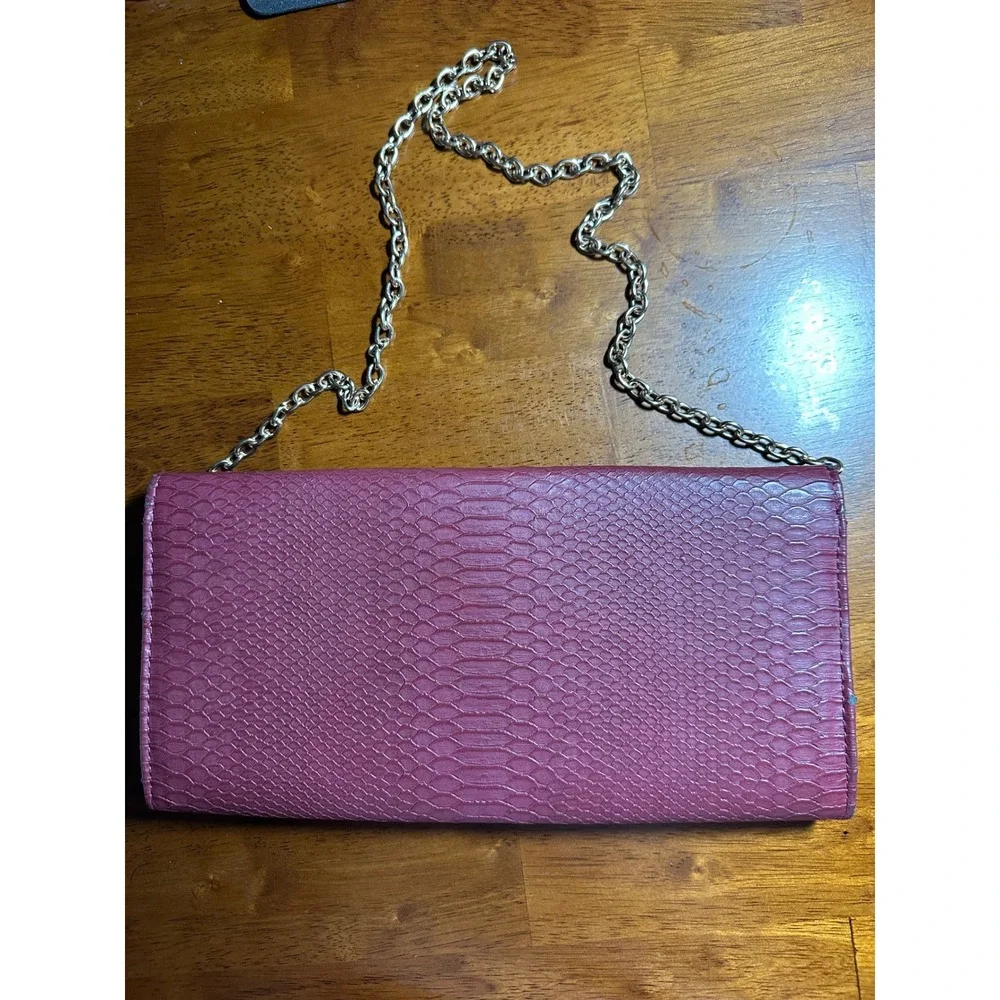 ALDO Snake Embossed Clutch Purse Burgundy Chain Strap Evening Bag‎